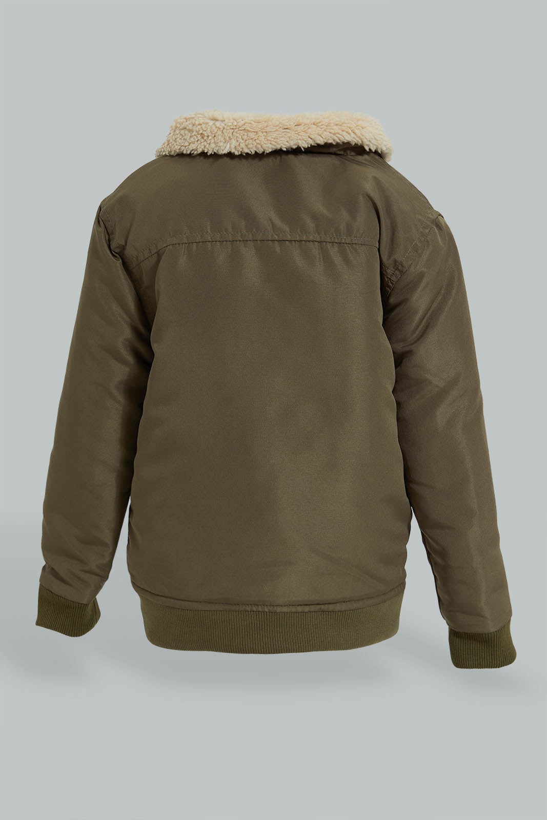 Redtag-Green-Sherpa-Padded-Jacket-Zip-Through-Jackets-Infant-Boys-3 to 24 Months