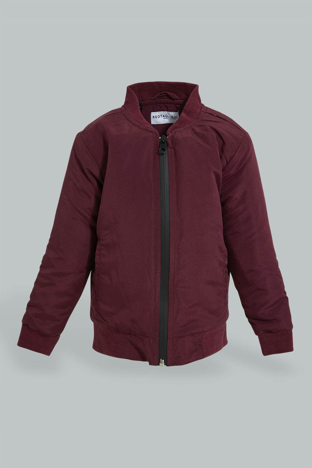 Redtag-Burgundy-Bomber-Jacket-With-Zipper-Jackets-Infant-Boys-3 to 24 Months