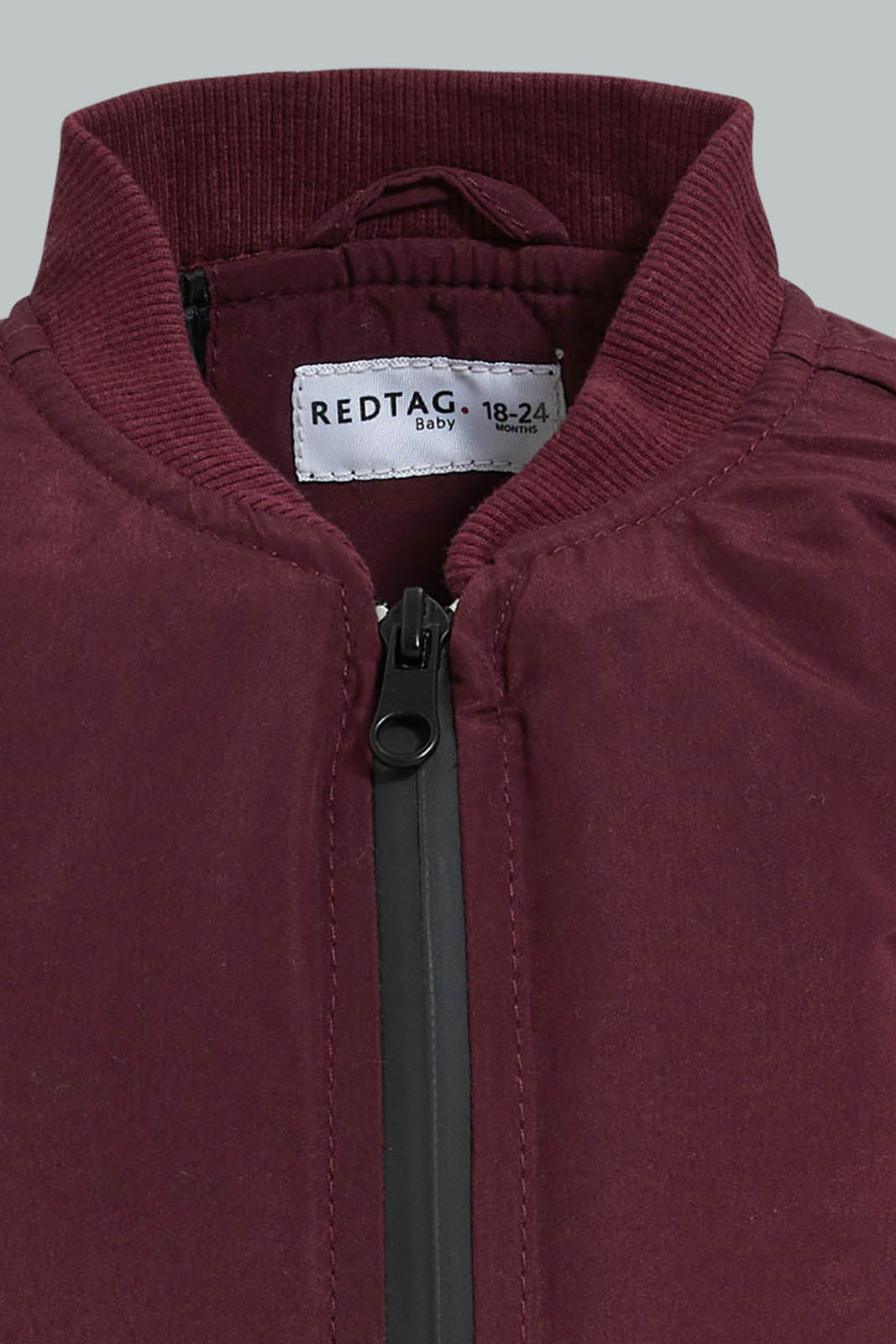 Redtag-Burgundy-Bomber-Jacket-With-Zipper-Jackets-Infant-Boys-3 to 24 Months