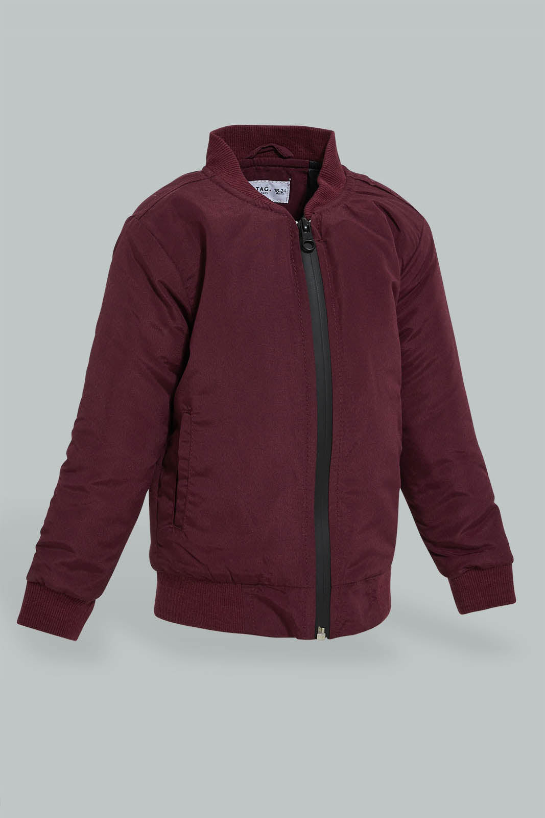 Redtag-Burgundy-Bomber-Jacket-With-Zipper-Jackets-Infant-Boys-3 to 24 Months