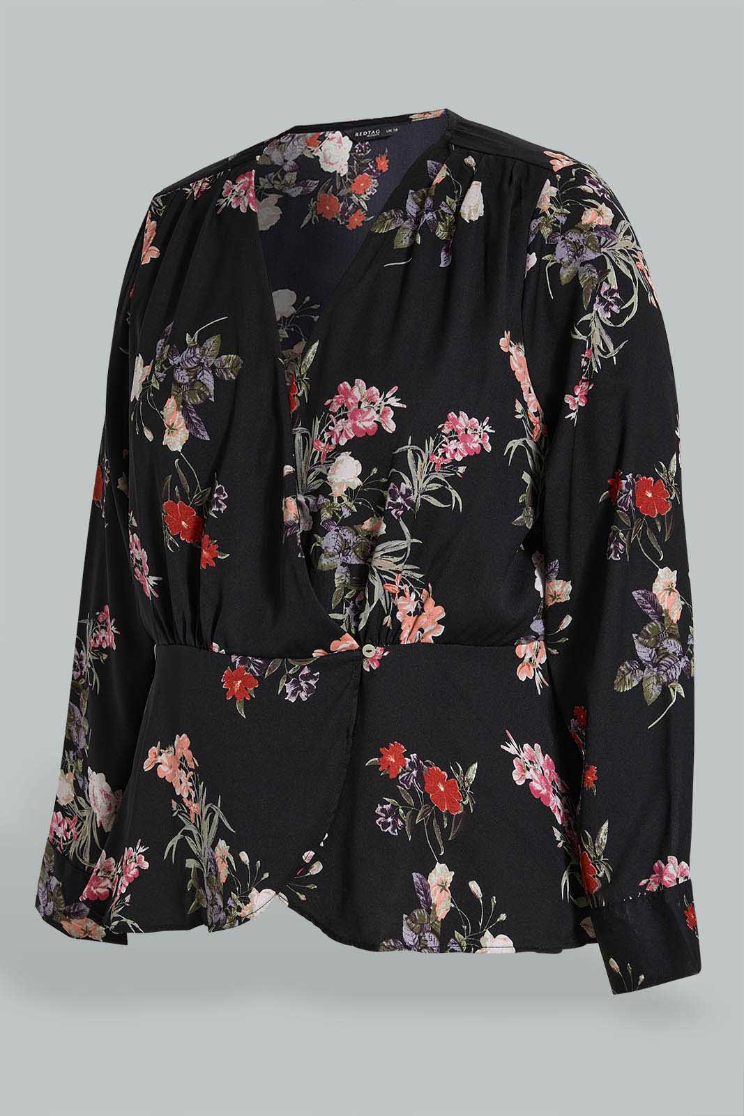 Redtag-Black-Floral-Print-Wrap-Top-Blouses-Women's-