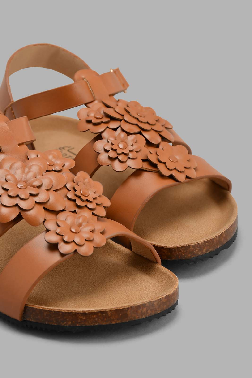 Redtag-Brown-Floral-Cork-Sandal-Sandals-Girls-3 to 5 Years