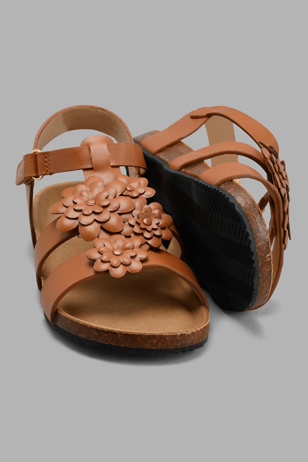 Redtag-Brown-Floral-Cork-Sandal-Sandals-Girls-3 to 5 Years