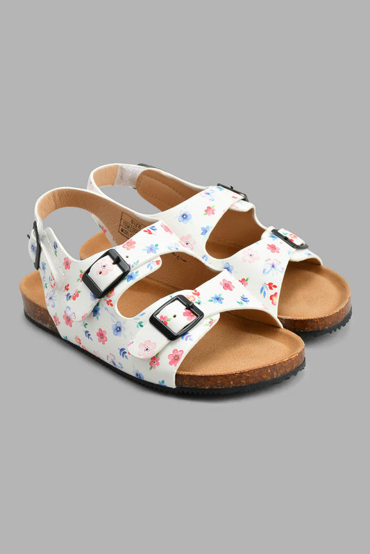 Redtag-White-Floral-Print-Cork-Sandal-Cork-Girls-3 to 5 Years
