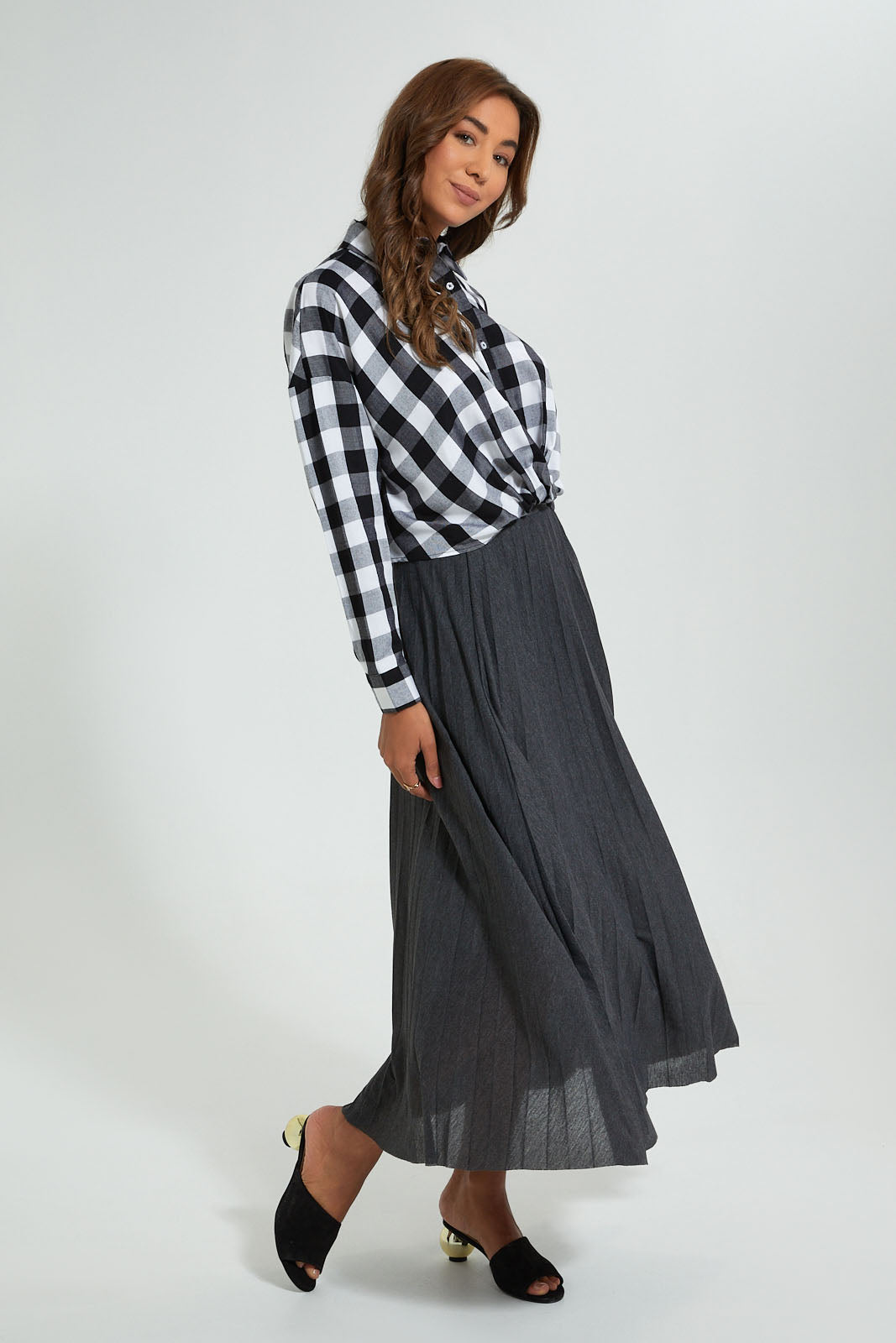 Redtag-Black-White-Check-Shirt-Blouses-Women's-0