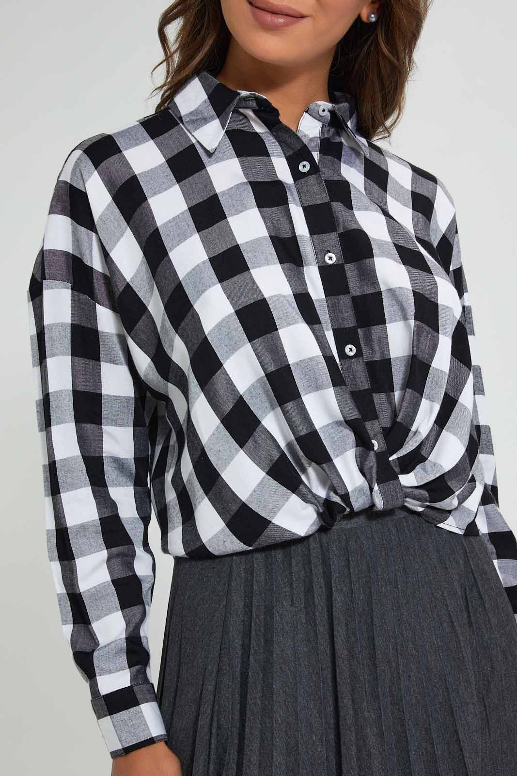 Redtag-Black-White-Check-Shirt-Blouses-Women's-0