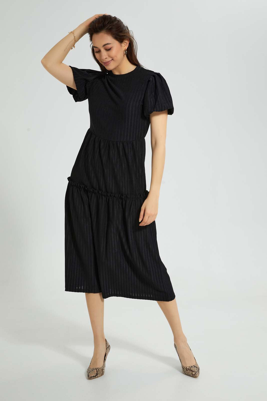 Redtag-Green-Tiered-Rib-Dress-Dresses-Women's-