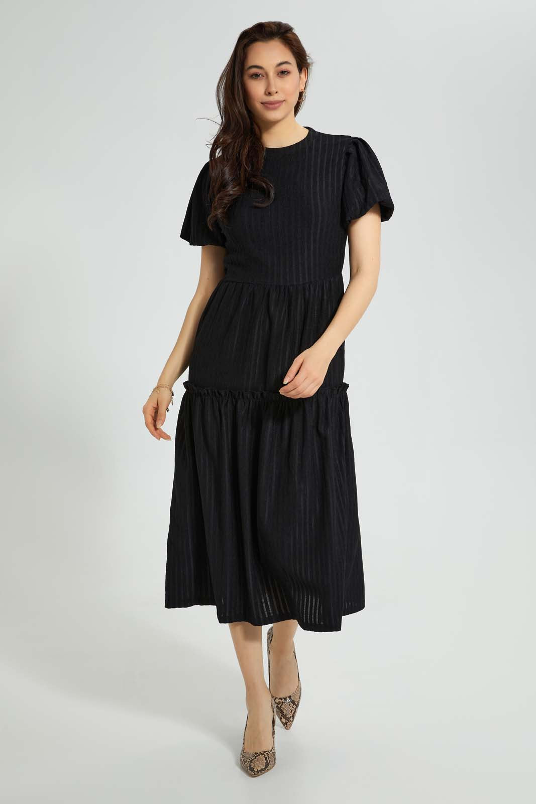 Redtag-Green-Tiered-Rib-Dress-Dresses-Women's-