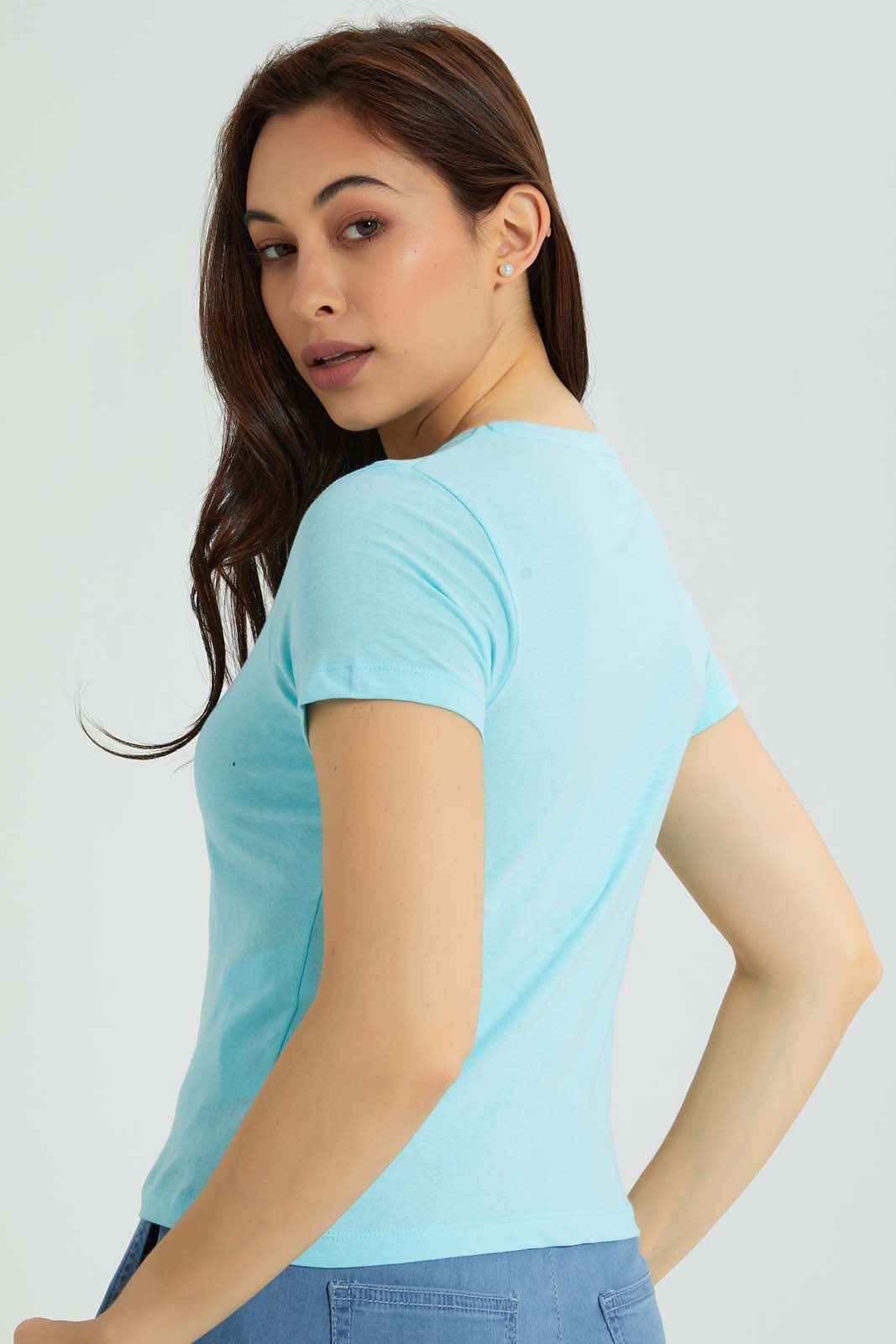 Redtag-Blue-Plain-Short-Sleeve-Crew-Neck-T-Shirt-Active-Tees-Women's-