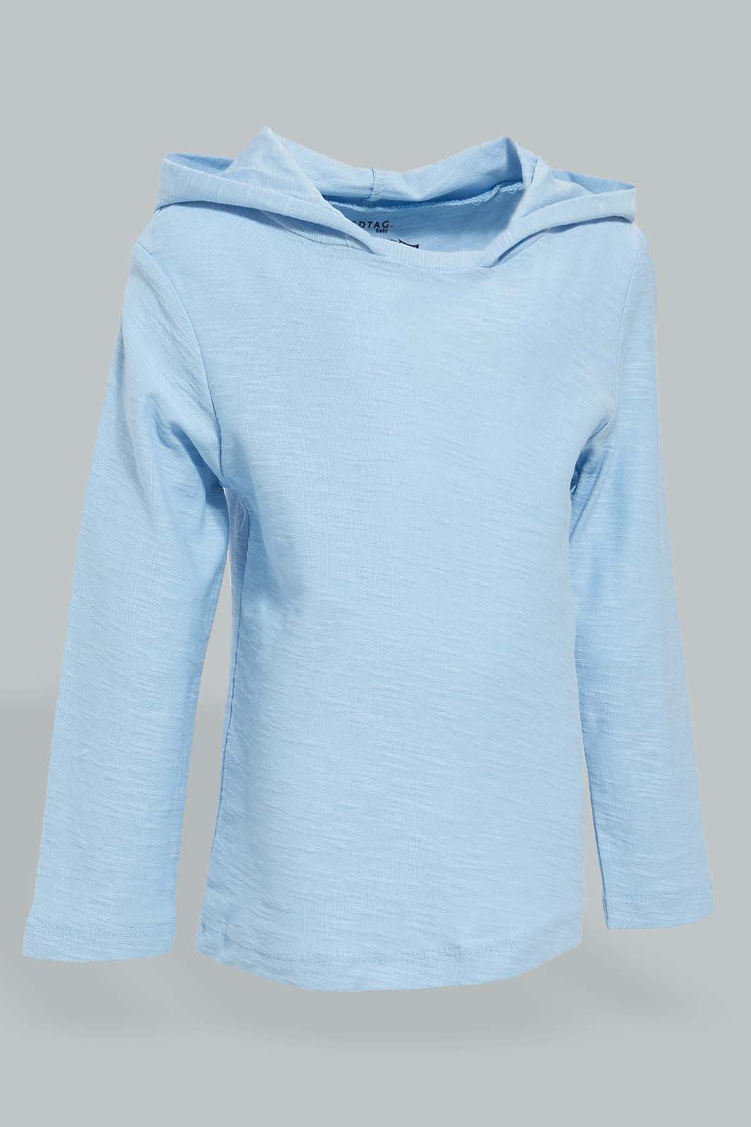 Redtag-Blue-Hoody-Slub-Tshirt-Hooded-Infant-Boys-3 to 24 Months