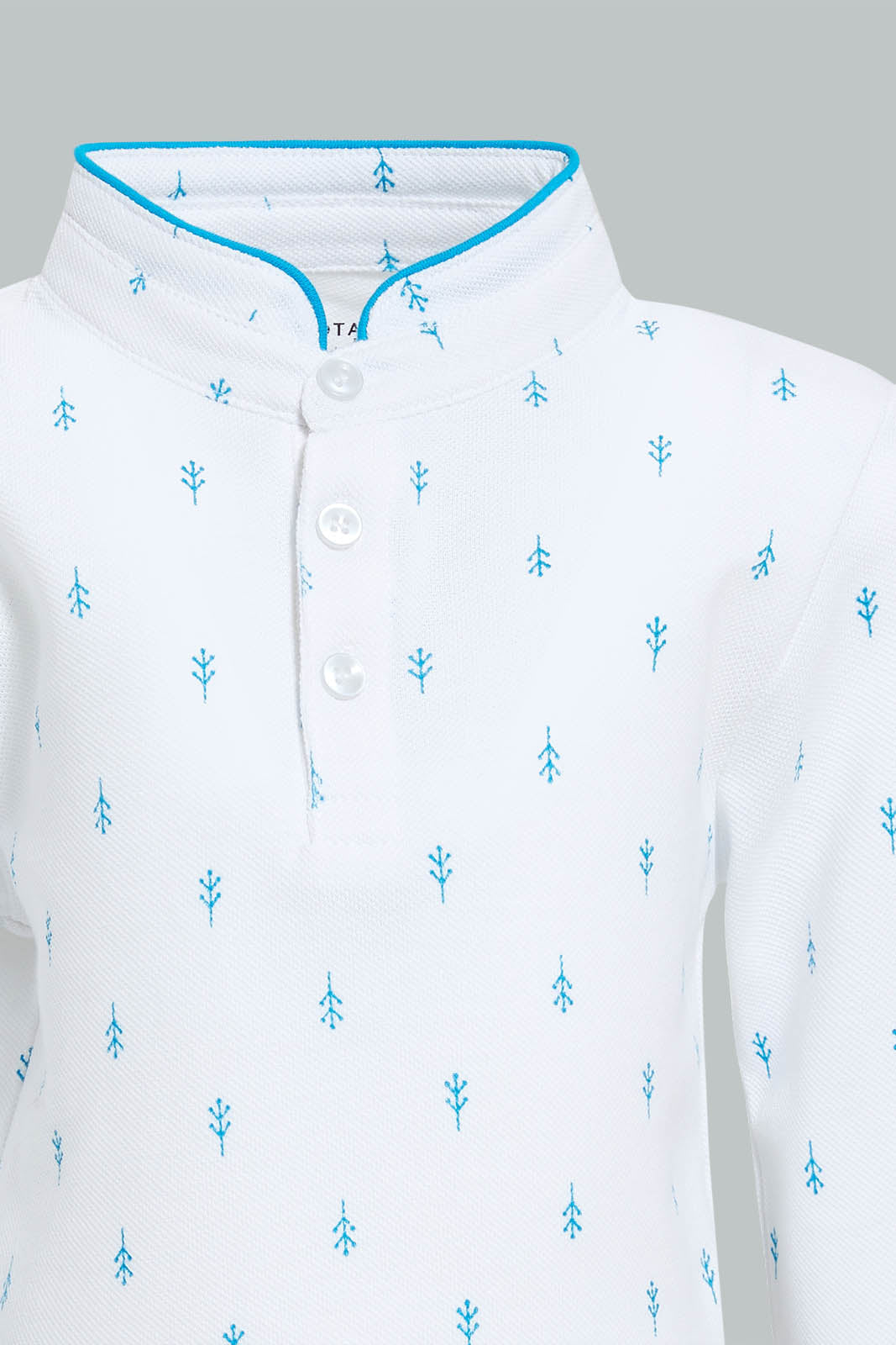 Redtag-White-Printed-Mandarin-Long-Sleeve-Polo-Polo-Shirts-Infant-Boys-3 to 24 Months