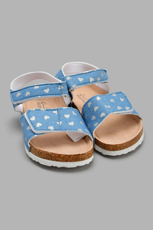 Redtag-Blue-Heart-Print-Cork-Sandal-Cork-Girls-3 to 5 Years