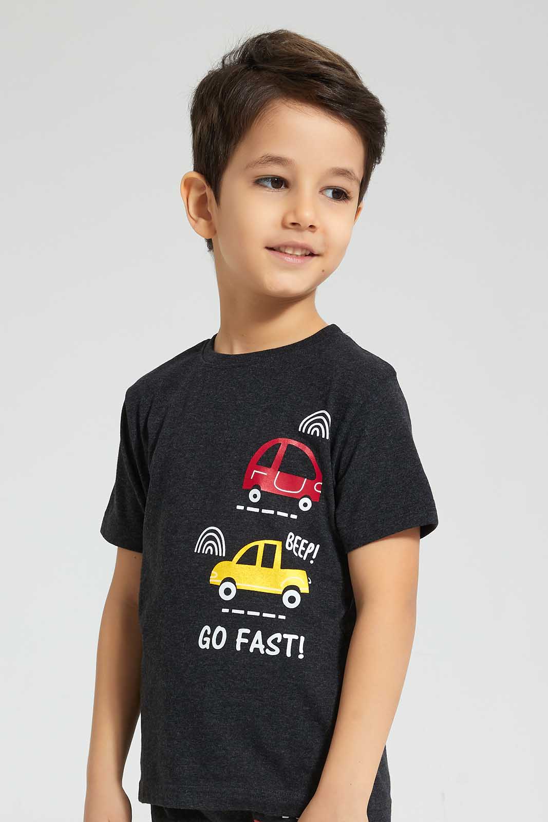 Yellow And Navy Cars Pyjama Set (4 Piece)
