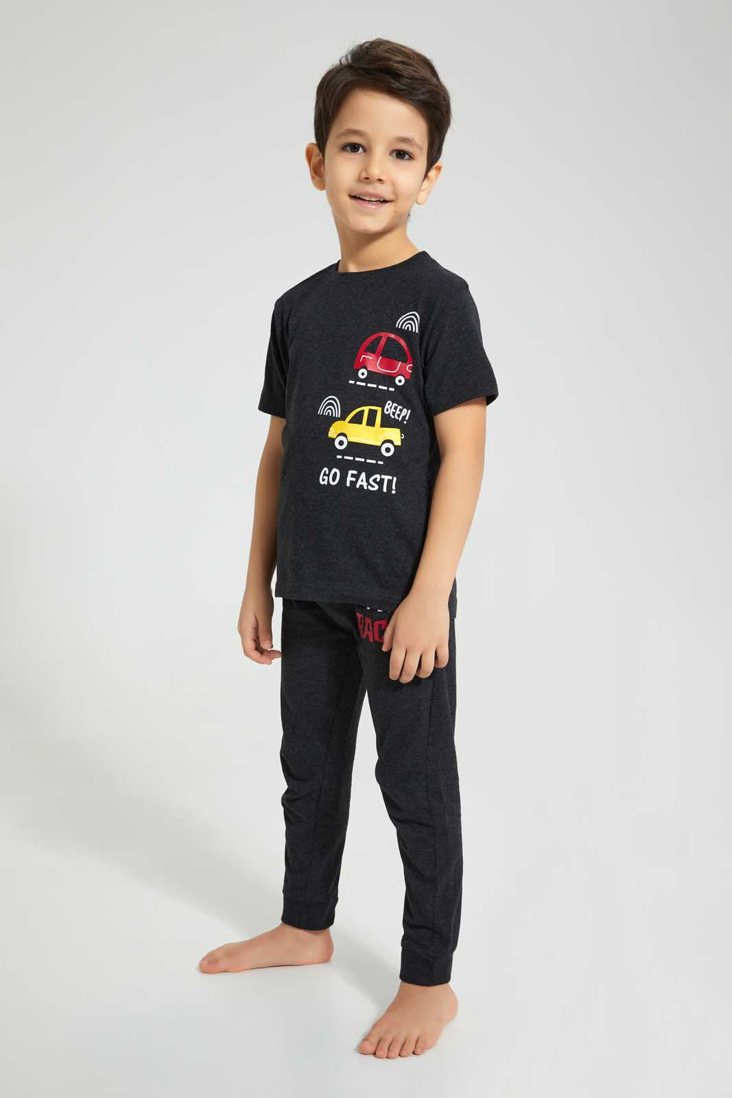 Redtag-Yellow-And-Navy-4-Piece-Pack-Vehide-Print-Pyjama-Set-Pyjama-Sets-Boys-2 to 8 Years