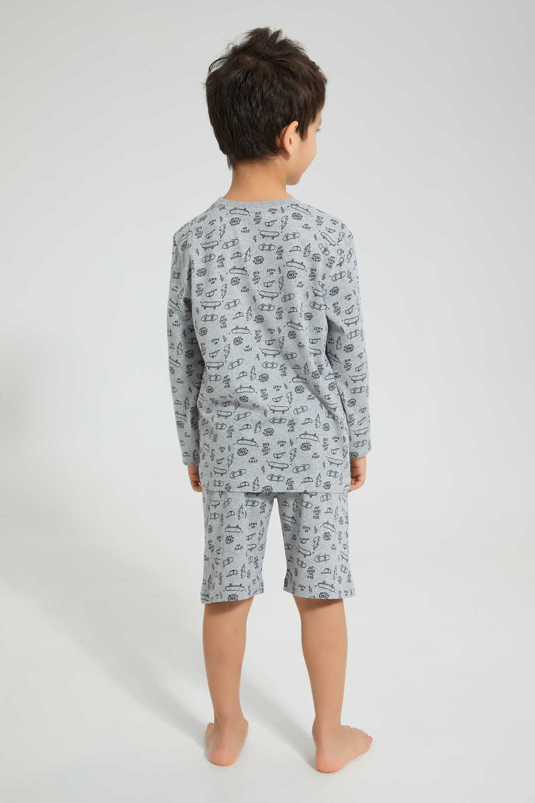 Redtag-Grey-Black-4-Piece-Pack-Skate-Print-Pyjama-Set-Pyjama-Sets-Boys-2 to 8 Years