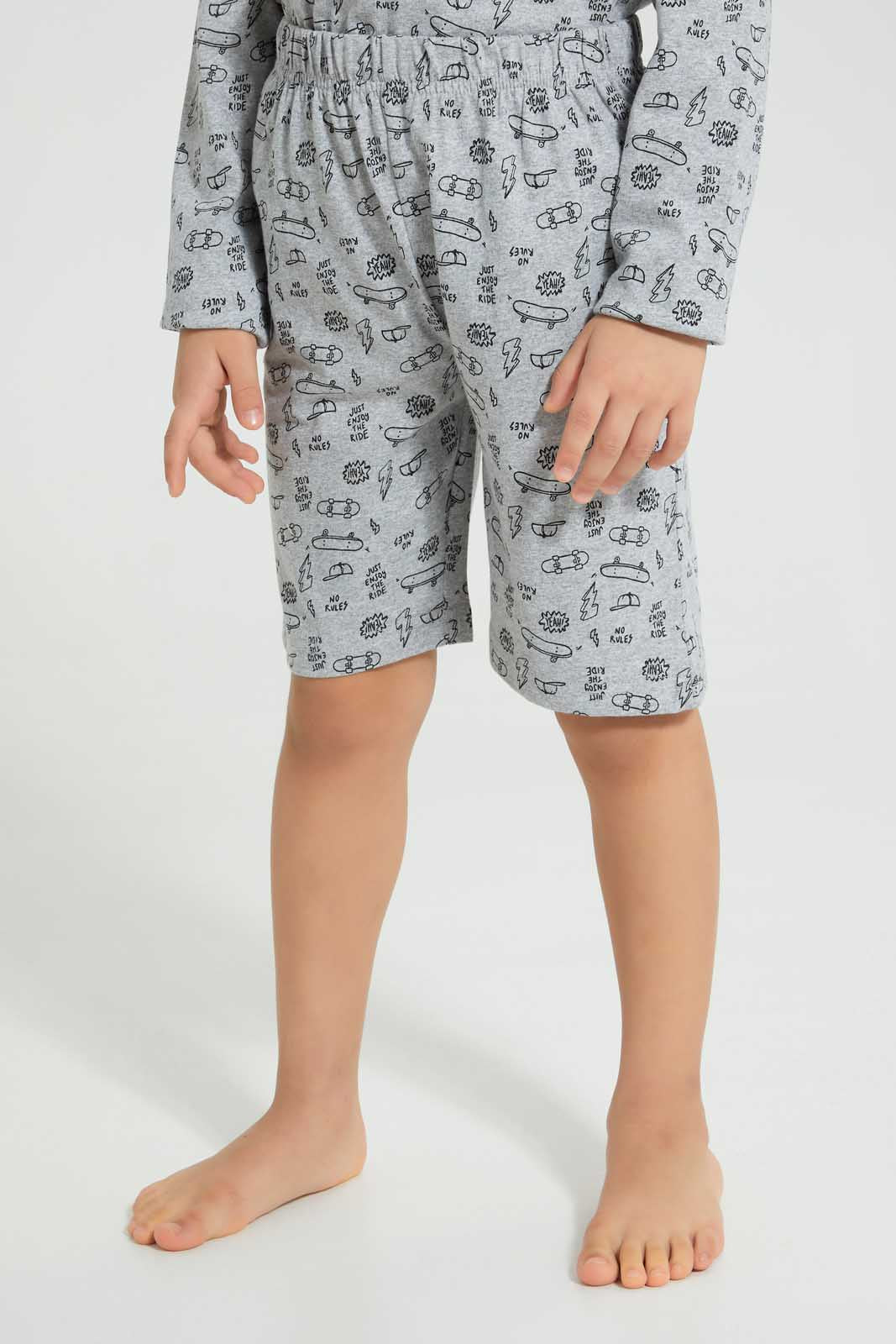 Redtag-Grey-Black-4-Piece-Pack-Skate-Print-Pyjama-Set-Pyjama-Sets-Boys-2 to 8 Years