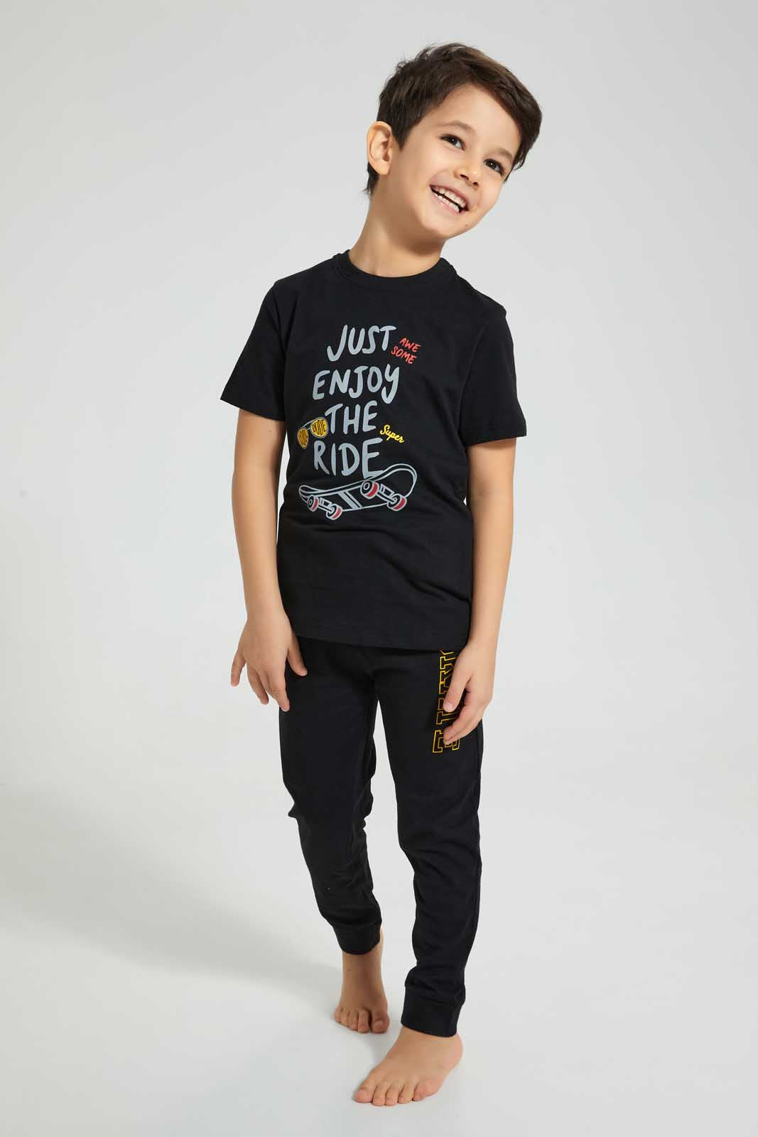Redtag-Grey-Black-4-Piece-Pack-Skate-Print-Pyjama-Set-Pyjama-Sets-Boys-2 to 8 Years