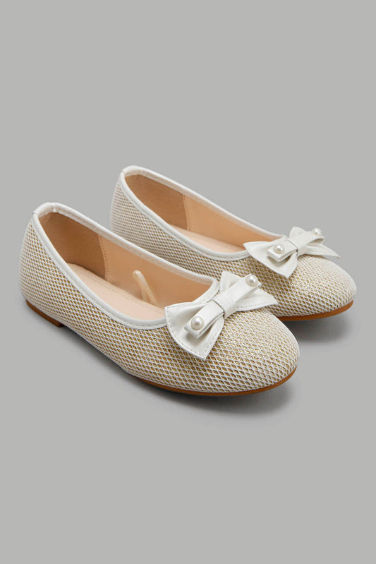 Redtag-Gold-Bow-Trim-Ballerina-Bundle,-Category:Shoes,-Colour:Gold,-Deals:2-For-90,-Filter:Girls-Footwear-(5-to-14-Yrs),-GSR-Shoes,-S22B,-Section:Girls-(0-to-14Yrs)-Senior-Girls-5 to 14 Years