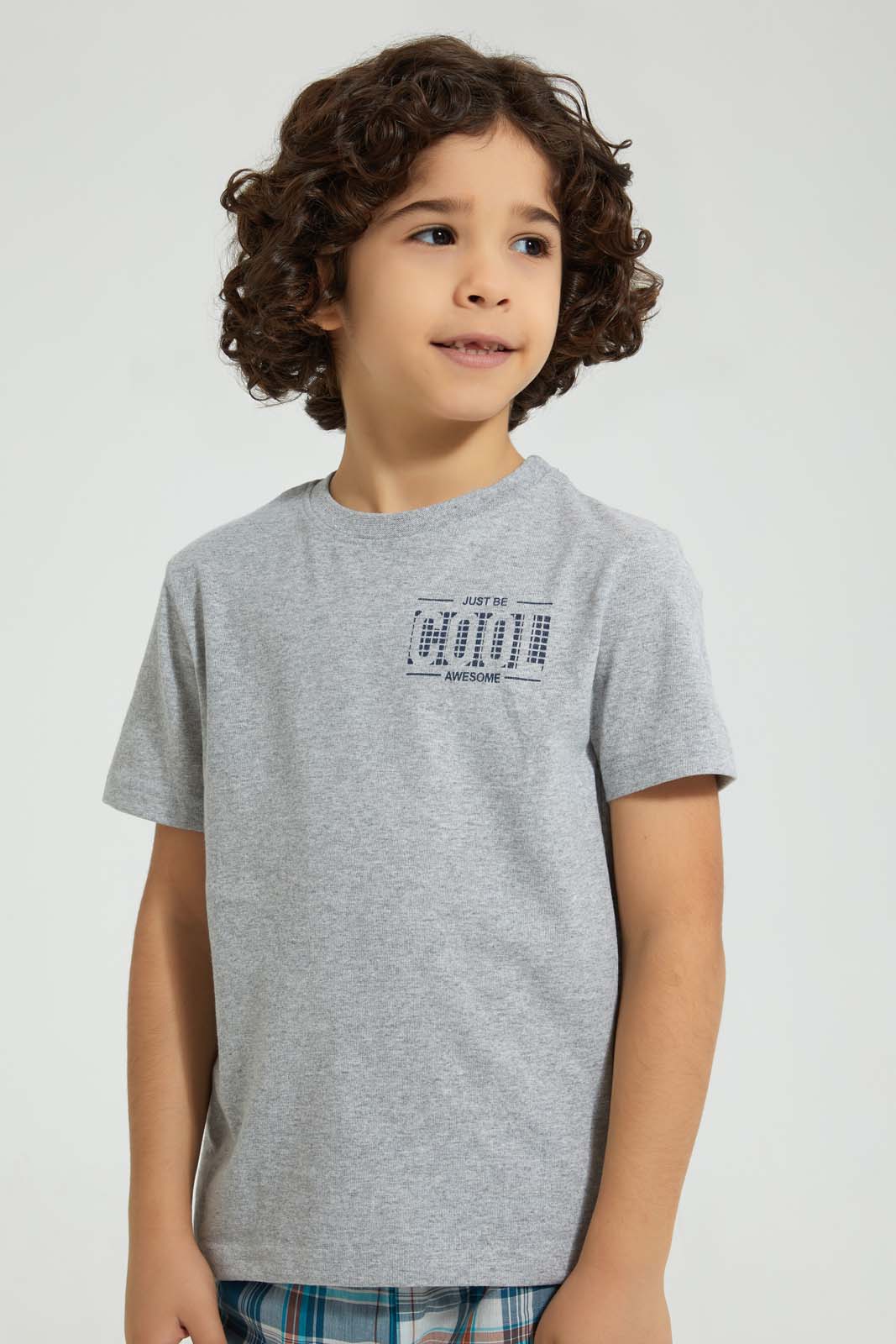 Redtag-Blue-Van-Print-T-Shirt-And-Check-Shorts-Set-Pyjama-Sets-Boys-2 to 8 Years