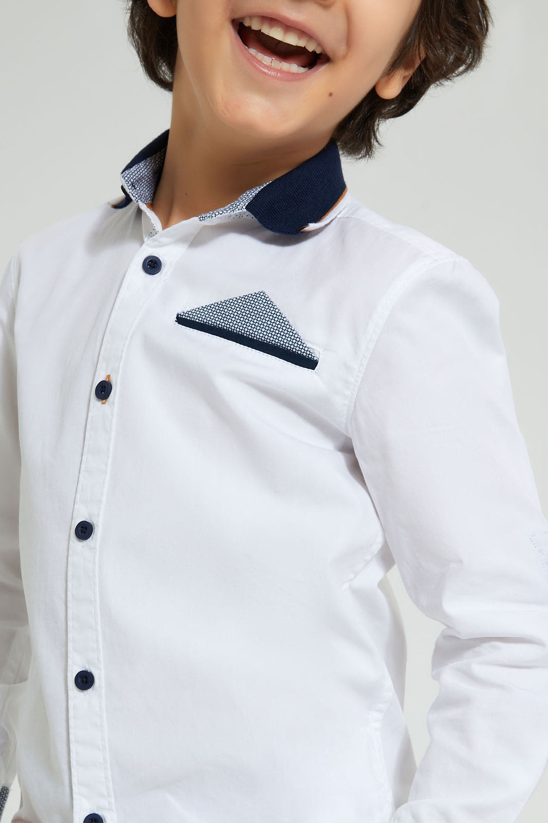 Redtag-White-Knitted-Collar-Long-Sleeve-Shirt-Casual-Shirts-Boys-2 to 8 Years