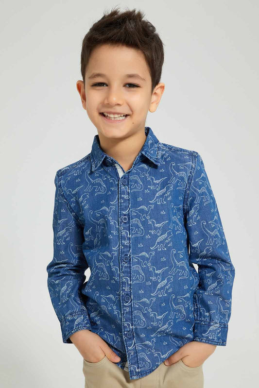 Redtag-Blue-Printed-Long-Sleeve-Denim-Shirt-Boys-Shirts,-Colour:Blue,-Filter:Boys-(2-to-8-Yrs),-New-In,-New-In-BOY,-Non-Sale,-S22B,-Section:Kidswear-Boys-2 to 8 Years