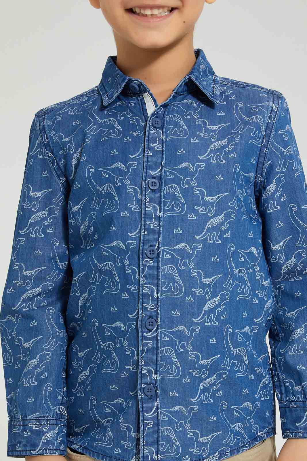 Redtag-Blue-Printed-Long-Sleeve-Denim-Shirt-Boys-Shirts,-Colour:Blue,-Filter:Boys-(2-to-8-Yrs),-New-In,-New-In-BOY,-Non-Sale,-S22B,-Section:Kidswear-Boys-2 to 8 Years