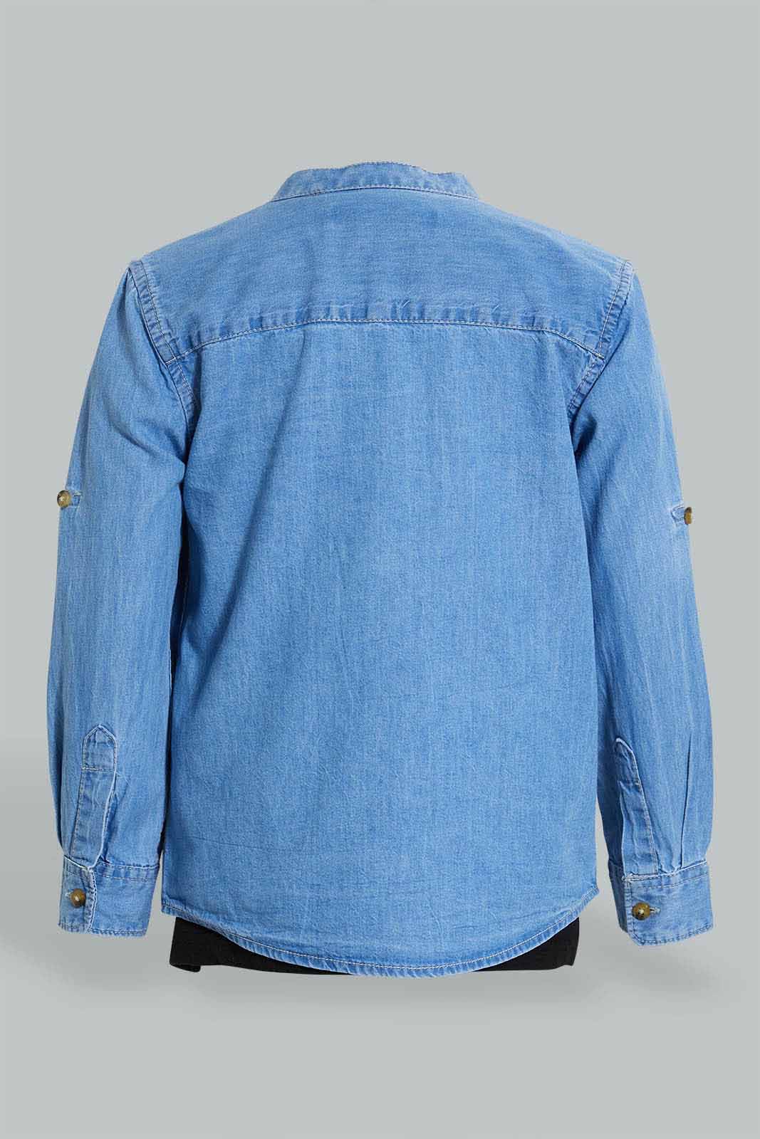 Redtag-Light-Wash-Denim-Mandarin-Collar-Shirt-And-T-Shirt-Set-Boys-Shirts,-Colour:Light-Wash,-Filter:Boys-(2-to-8-Yrs),-New-In,-New-In-BOY,-Non-Sale,-S22A,-Section:Kidswear-Boys-2 to 8 Years