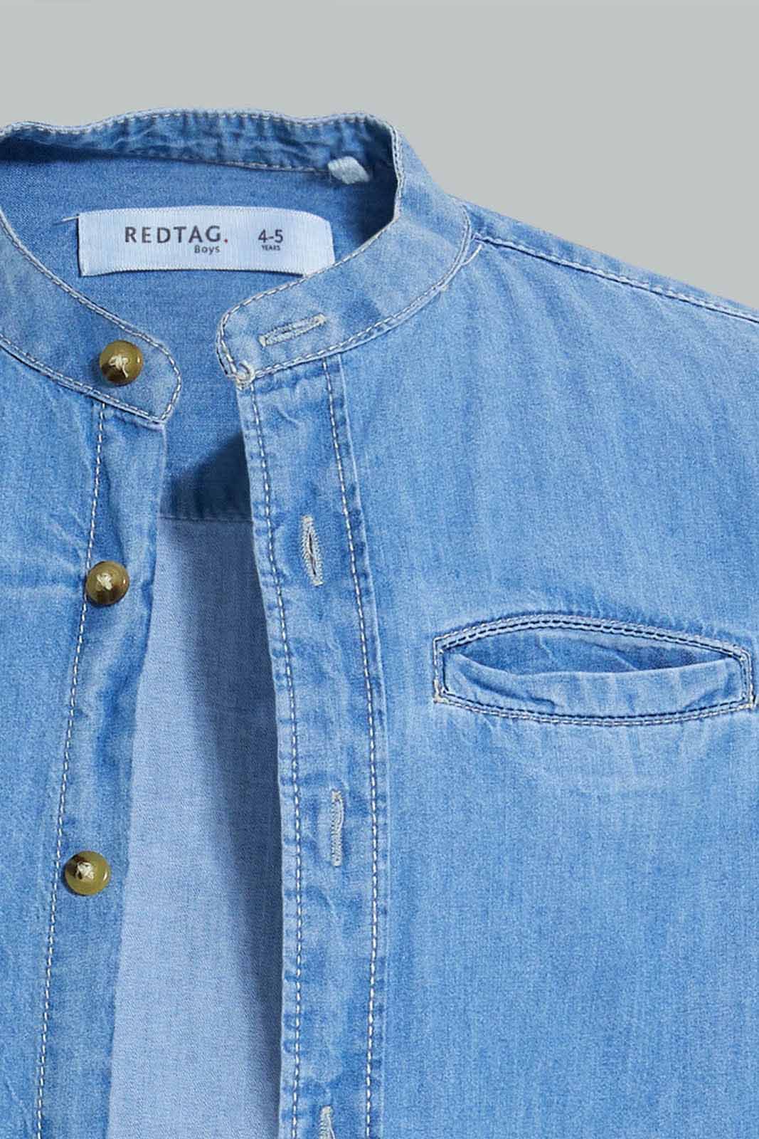 Redtag-Light-Wash-Denim-Mandarin-Collar-Shirt-And-T-Shirt-Set-Boys-Shirts,-Colour:Light-Wash,-Filter:Boys-(2-to-8-Yrs),-New-In,-New-In-BOY,-Non-Sale,-S22A,-Section:Kidswear-Boys-2 to 8 Years