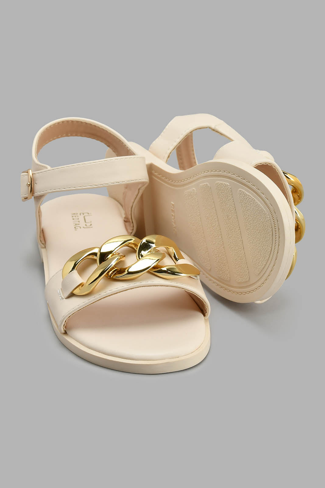 Redtag-Cream-Chain-Embellished-Sandal-Slingbacks-Senior-Girls-5 to 14 Years