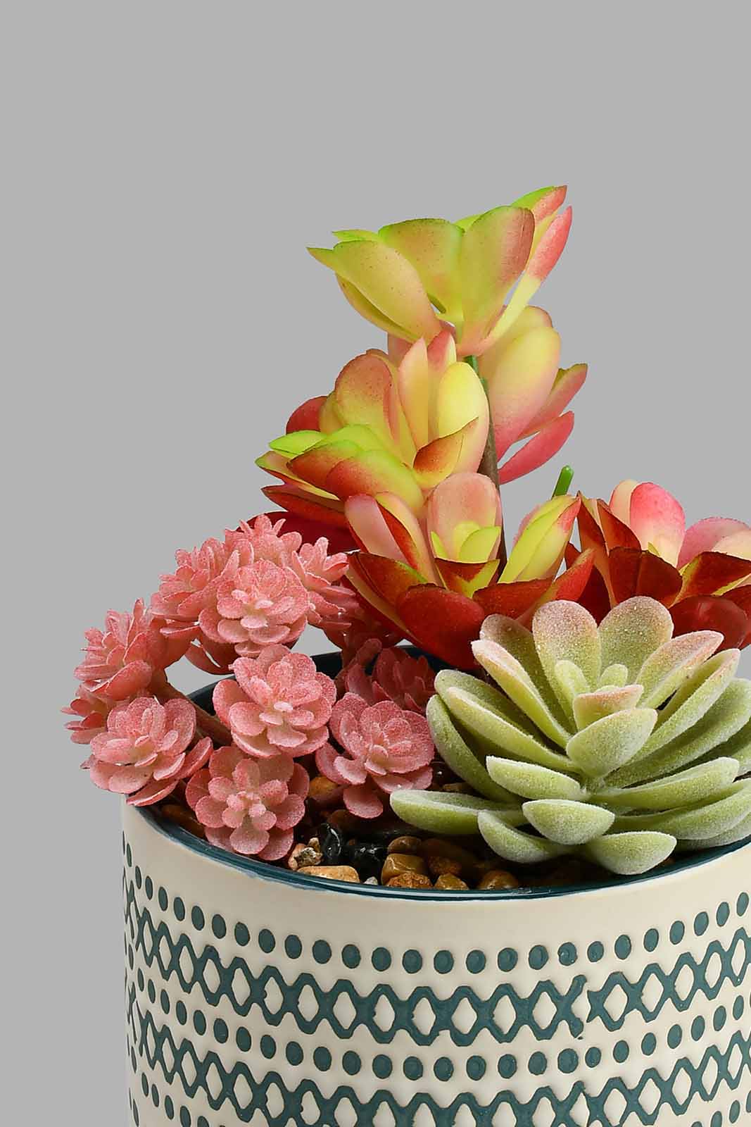 Redtag-White-And-Navy-Ceramic-Pot-With-Artificial-Plant-Colour:Navy,-Colour:White,-Filter:Home-Decor,-HMW-HOM-Plants-&-Flowers,-New-In,-New-In-HMW-HOM,-Non-Sale,-S22A,-Section:Homewares-Home-Decor-