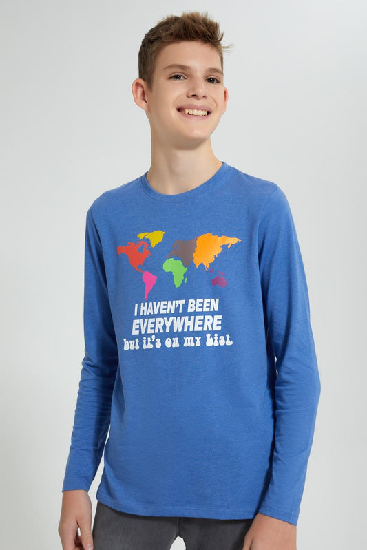 Redtag-Blue-Havent-Been-Anywhere-T-Shirt-Graphic-Prints-Senior-Boys-9 to 14 Years
