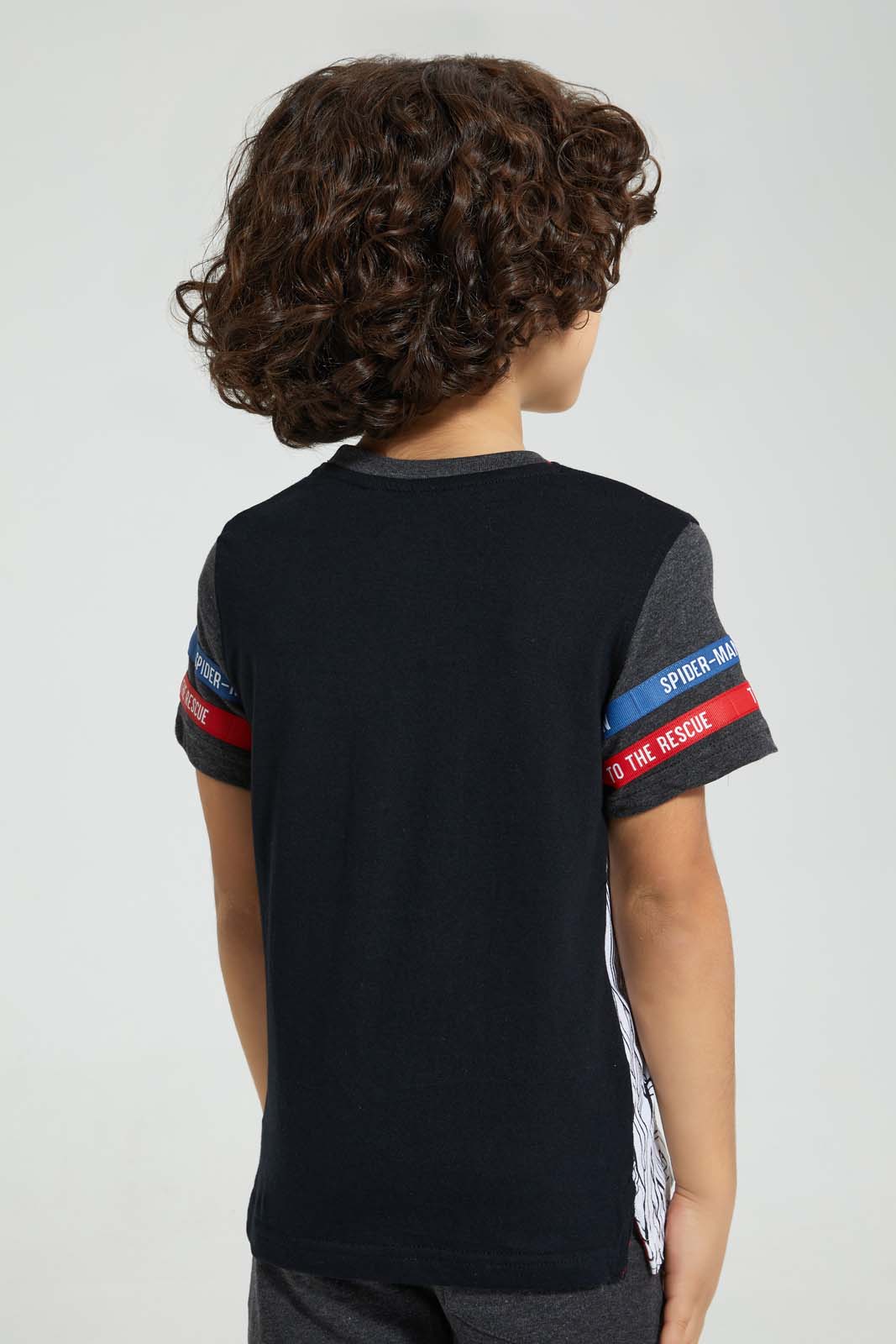 Redtag-Black-Spiderman-Foil-Print-T-Shirt-Character-Boys-2 to 8 Years