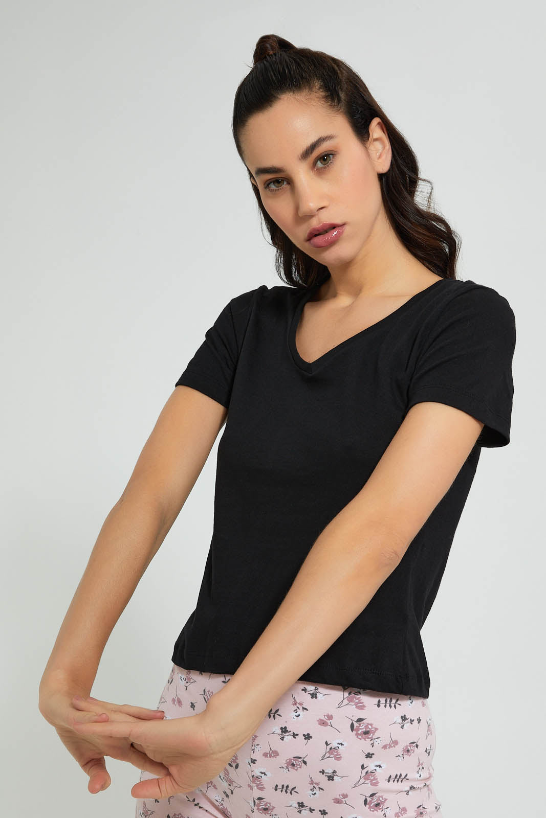 Redtag-White-Plain-Short-Sleeve-V-Neck-T-Shirt-Active-Tees-Women's-