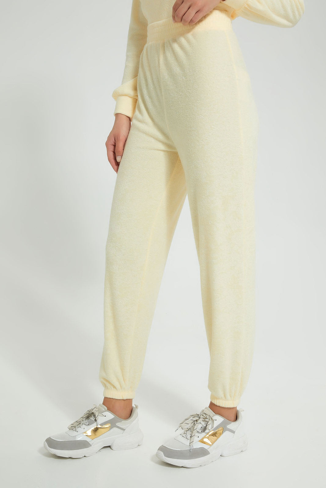 Redtag-Yellow-Plain-Jogger-With-Elasticated-Hem-&-Placement-Embroideredroidery-Trousers-Women's-