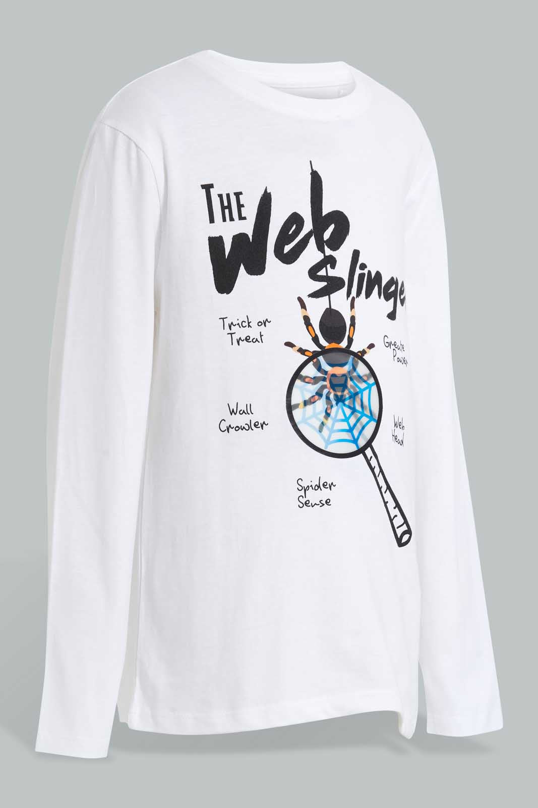 Redtag-White-The-Web-Slinger-T-Shirt-For-Boys-BOY-T-Shirts,-BTS,-Category:T-Shirts,-Colour:White,-Deals:Sale,-Filter:Boys-(2-to-8-Yrs),-NDAY,-S22A,-Sale-BOY-APL,-Section:Boys-(0-to-14Yrs)-Boys-2 to 8 Years