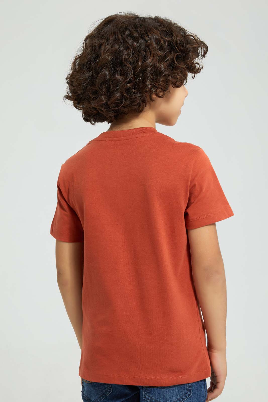 Redtag-Brown-Embossed-T-Shirt-All-Over-Prints-Boys-2 to 8 Years