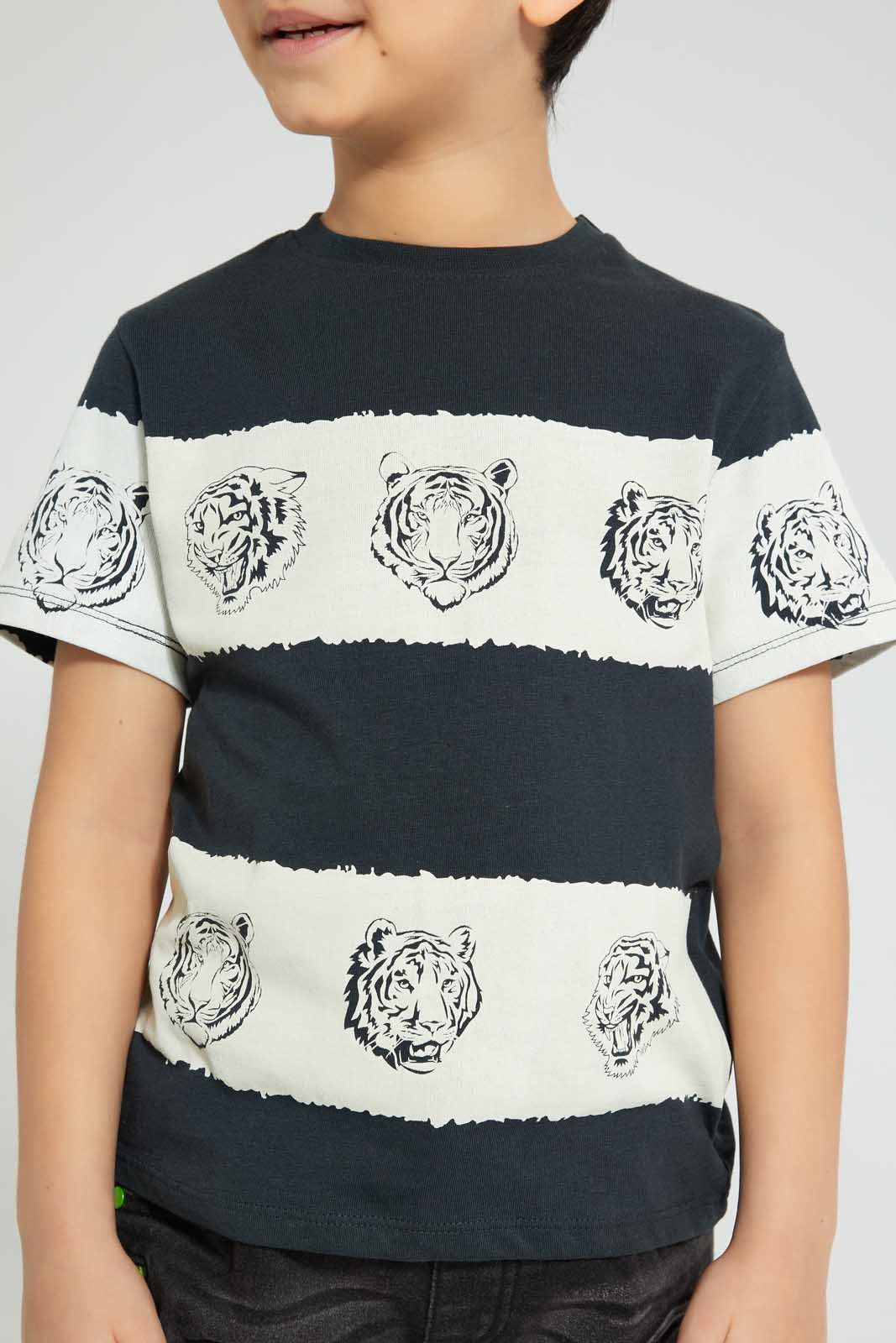 Redtag-Grey-Tie-Dye-Tiger-Print-T-Shirt-All-Over-Prints-Boys-2 to 8 Years