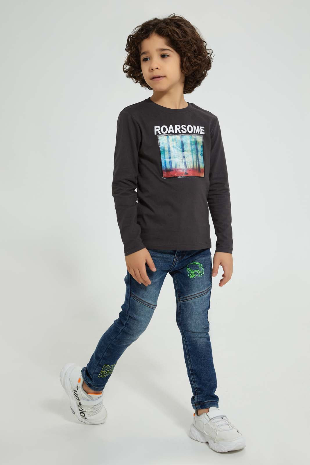 Redtag-Dark-Grey-Dinosaur-Lenticular-Print-T-Shirt-All-Over-Prints-Boys-2 to 8 Years