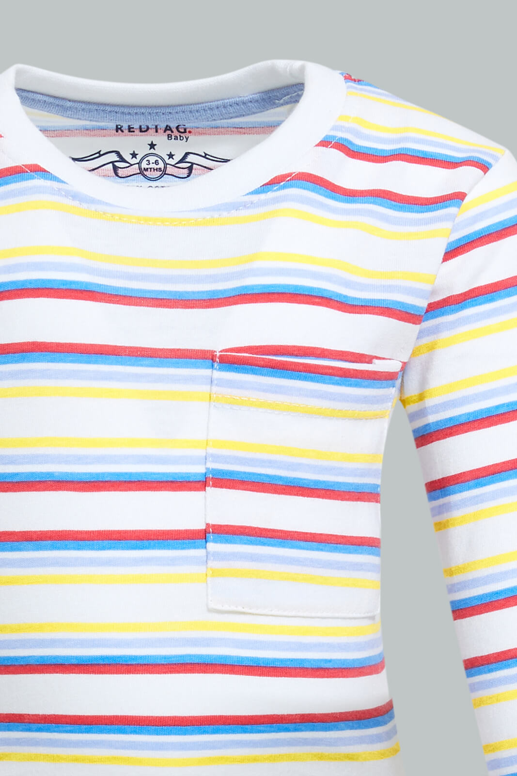 Redtag-Red-And-Yellow-Striped-Long-Sleeve-T-Shirt-Long-Sleeves-Infant-Boys-3 to 24 Months