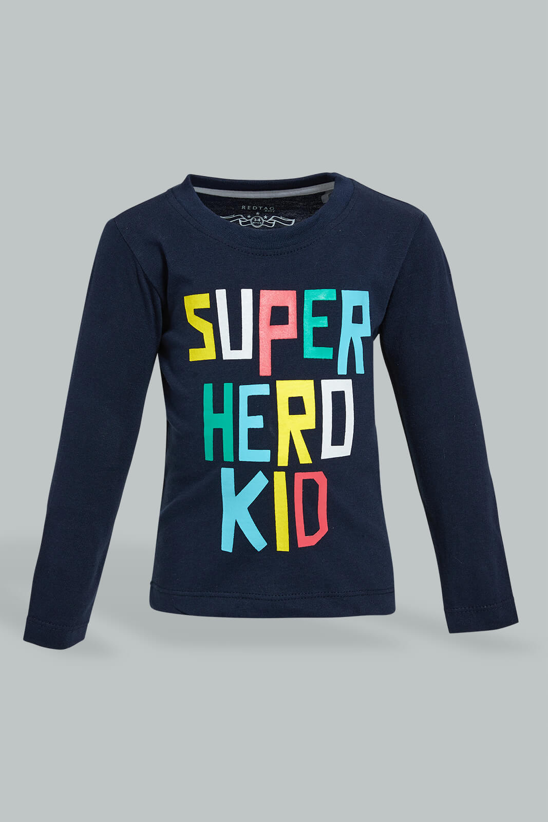 Redtag-Navy-Long-Sleeve-T-Shirt-Long-Sleeves-Infant-Boys-3 to 24 Months