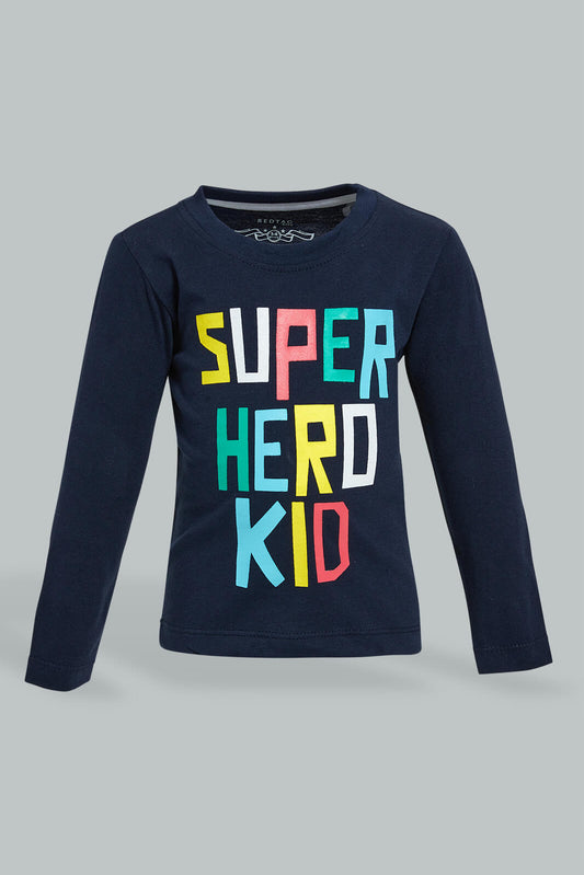 Redtag-Navy-Long-Sleeve-T-Shirt-Long-Sleeves-Infant-Boys-3 to 24 Months