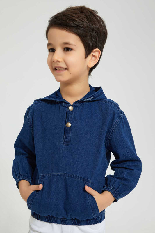 Redtag-Dark-Wash-Hooded-Shirt-Casual-Shirts-Boys-2 to 8 Years
