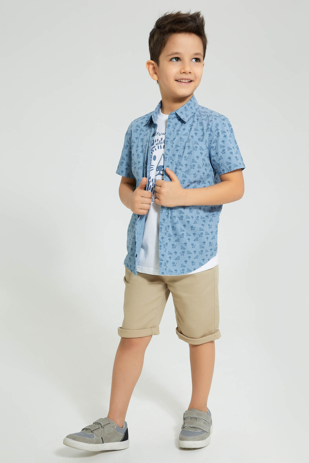 Redtag-Blue-Short-Sleeve-Print-Shirt-And-T-Shirt-Set-Boys-Shirts,-Colour:Blue,-Filter:Boys-(2-to-8-Yrs),-New-In,-New-In-BOY,-Non-Sale,-S22B,-Section:Kidswear-Boys-2 to 8 Years