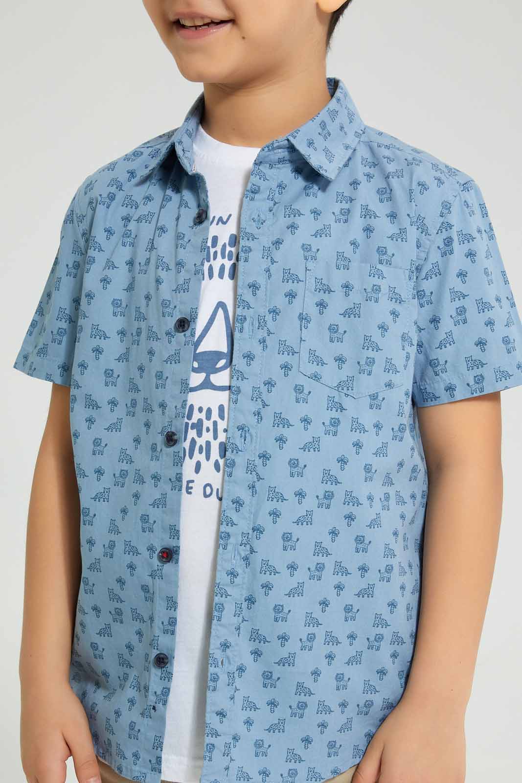Redtag-Blue-Short-Sleeve-Print-Shirt-And-T-Shirt-Set-Boys-Shirts,-Colour:Blue,-Filter:Boys-(2-to-8-Yrs),-New-In,-New-In-BOY,-Non-Sale,-S22B,-Section:Kidswear-Boys-2 to 8 Years