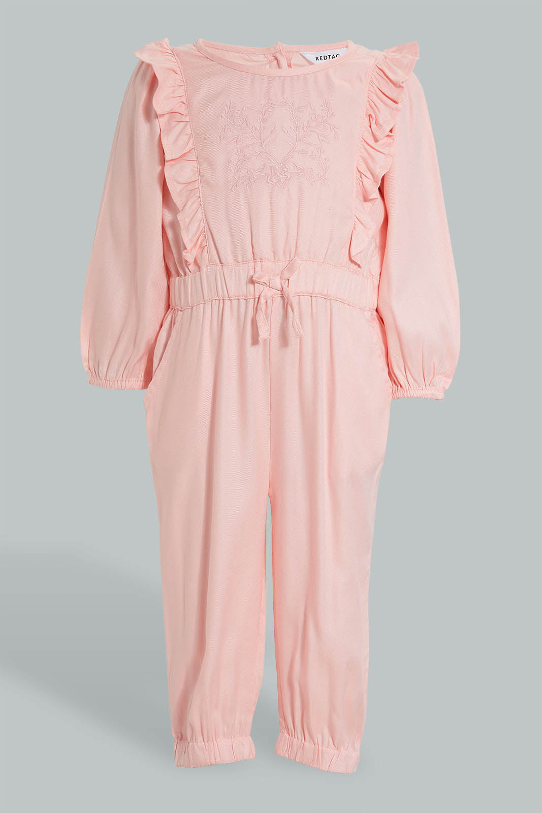 Redtag-Dusty-Pink-Frilled-Solid-Jumpsuit-Jumpsuits-Infant-Girls-3 to 24 Months