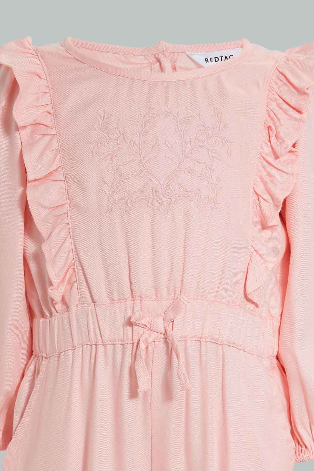 Redtag-Dusty-Pink-Frilled-Solid-Jumpsuit-Jumpsuits-Infant-Girls-3 to 24 Months