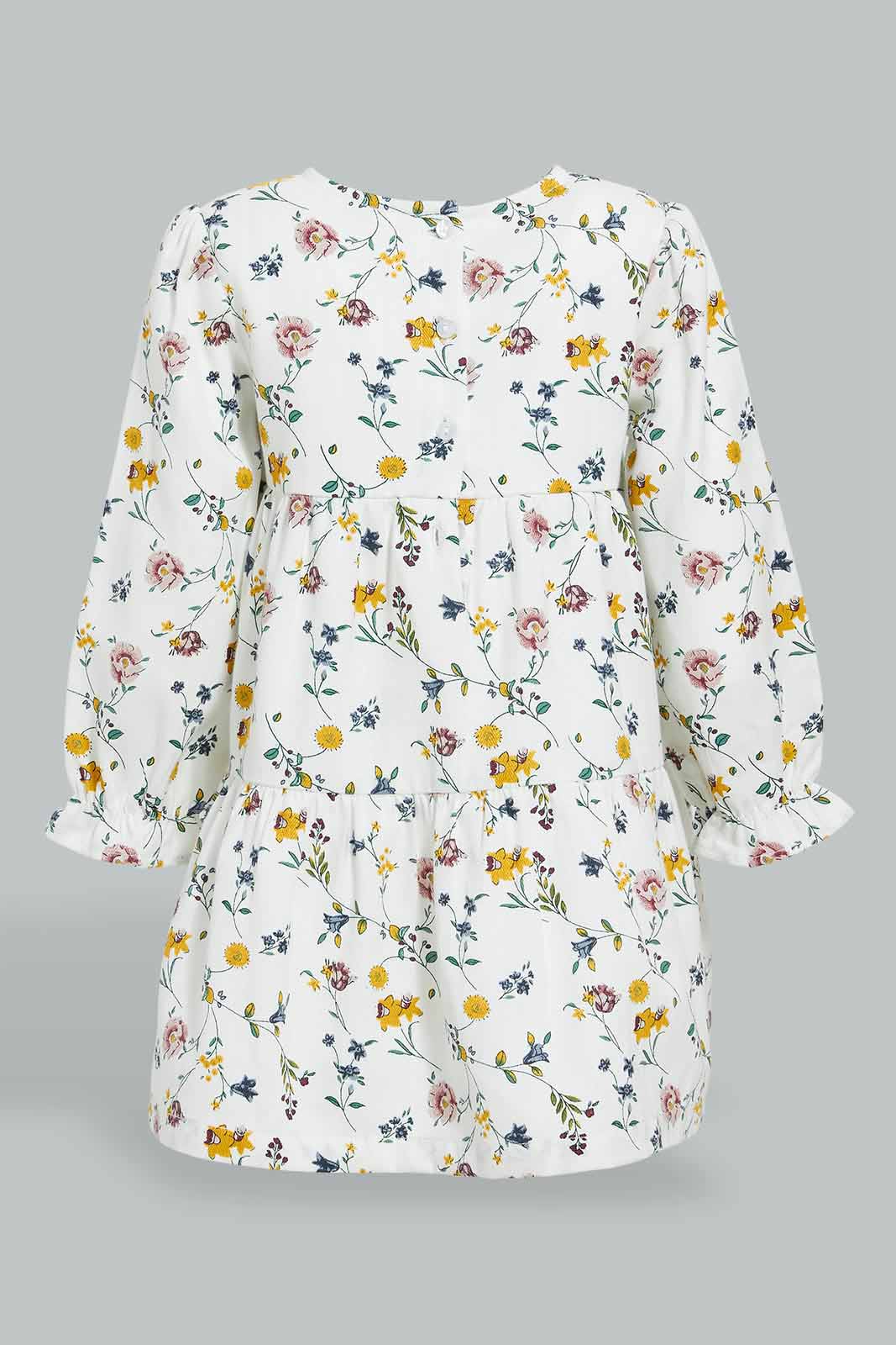 Redtag-White-Printed-Cut-N-Sew-Dress-Dresses-Infant-Girls-3 to 24 Months