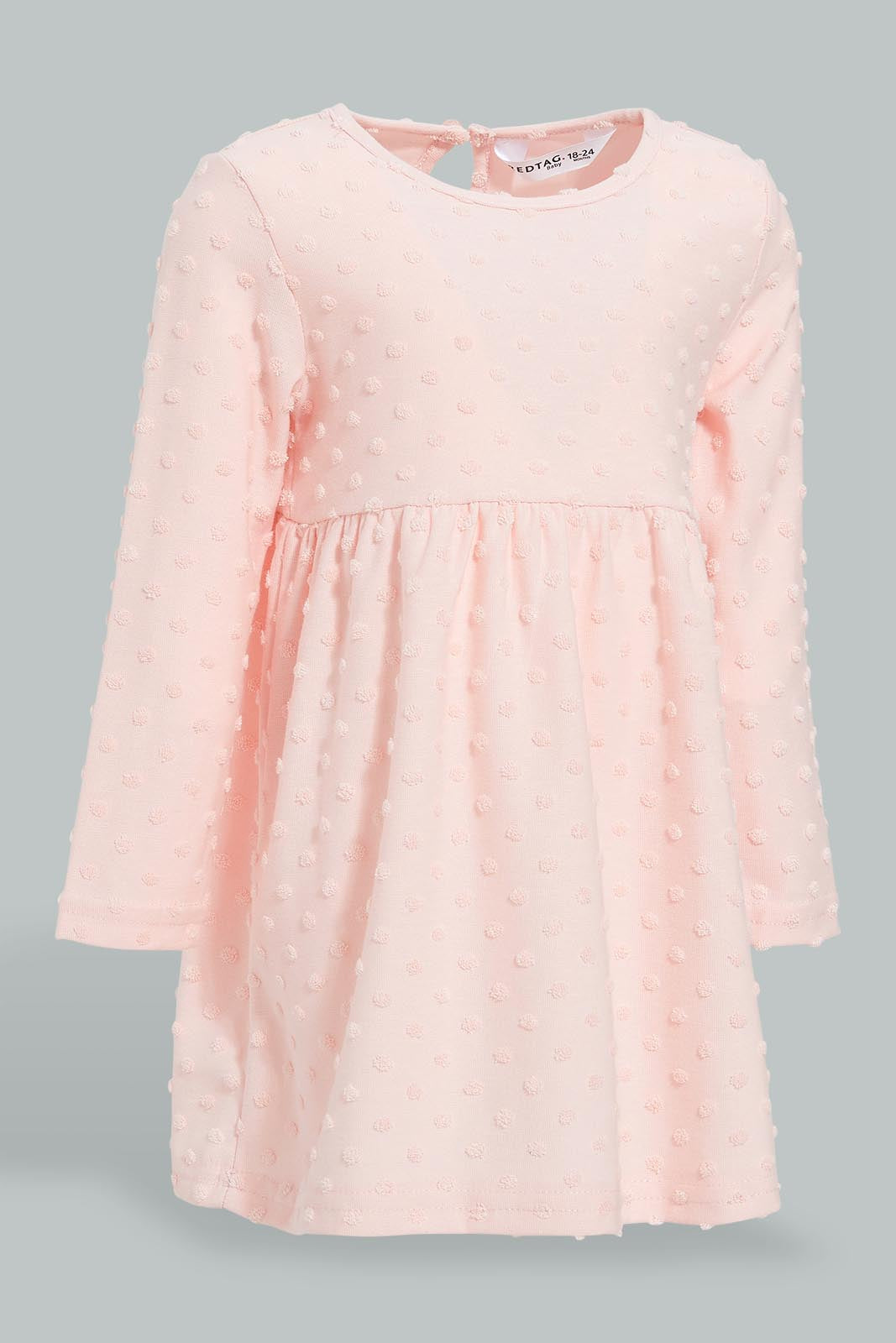 Redtag-Pink-Jacquard-Dress-Dresses-Infant-Girls-3 to 24 Months