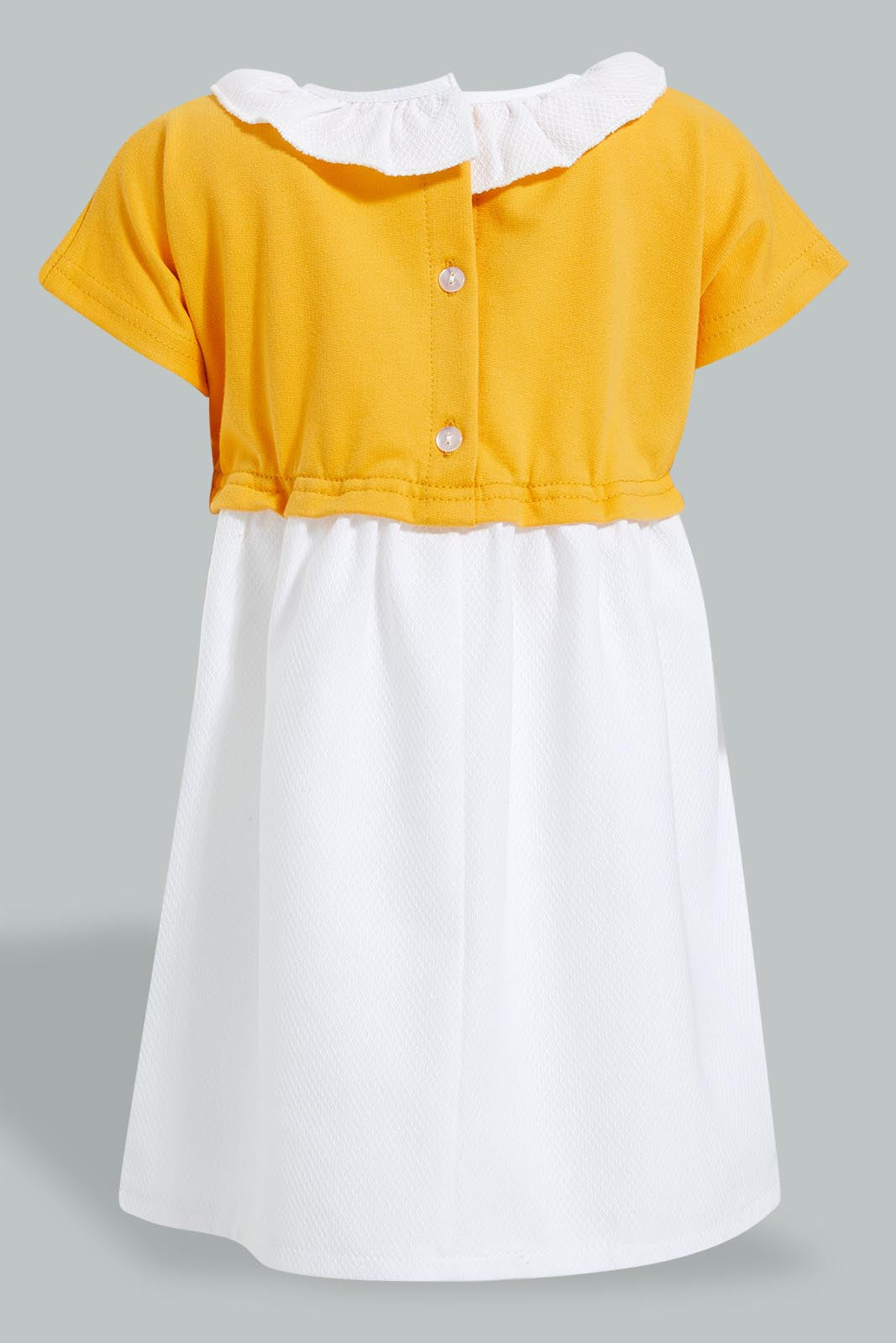 Redtag-Yellow-Frill-Collar-Terry-Top-Dress-Dresses-Infant-Girls-3 to 24 Months