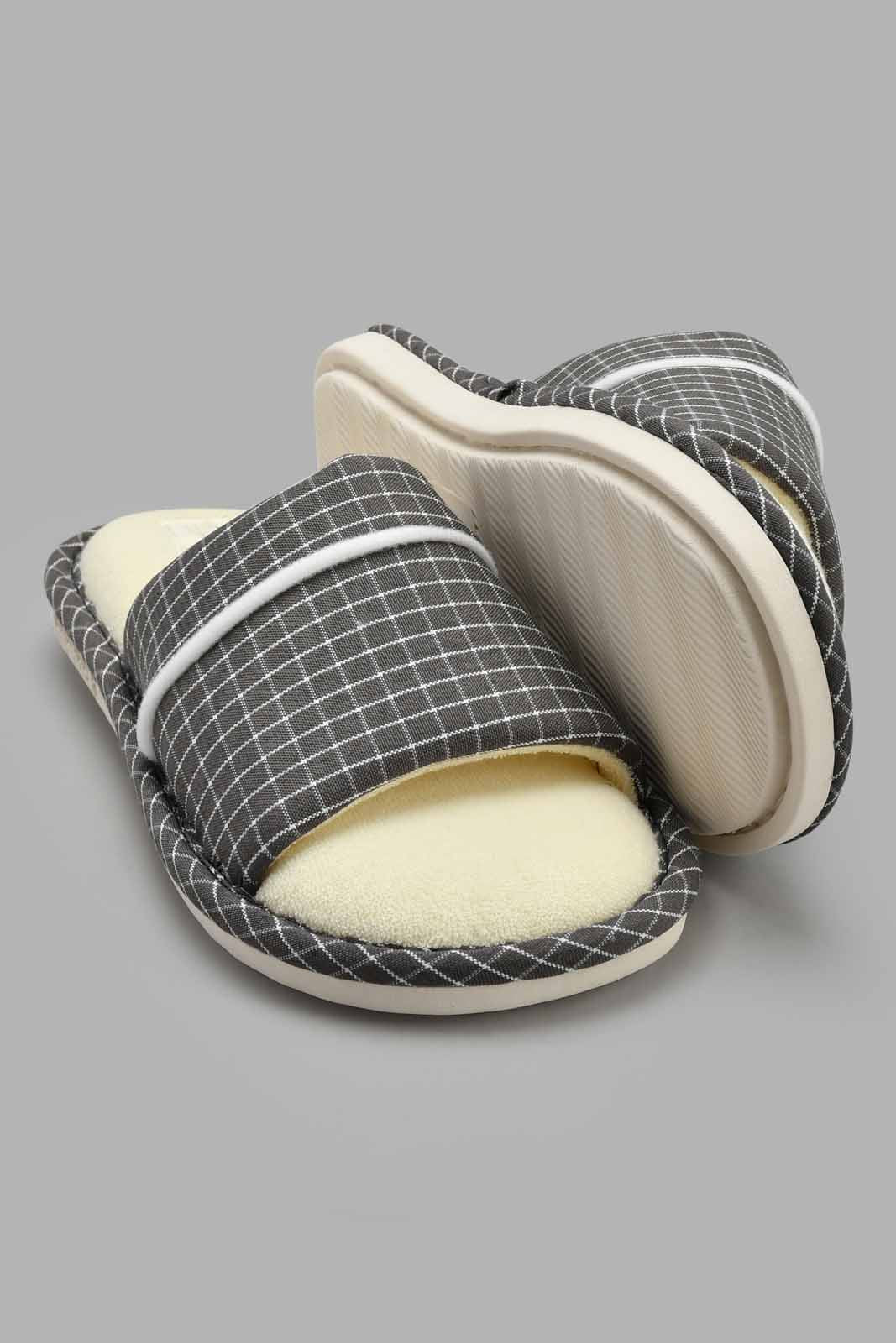 Redtag-Grey-Checkered-Slipper-Slippers-Senior-Boys-5 to 14 Years